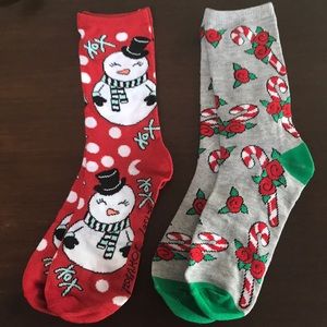 Christmas holiday socks candy canes snowman 2pair